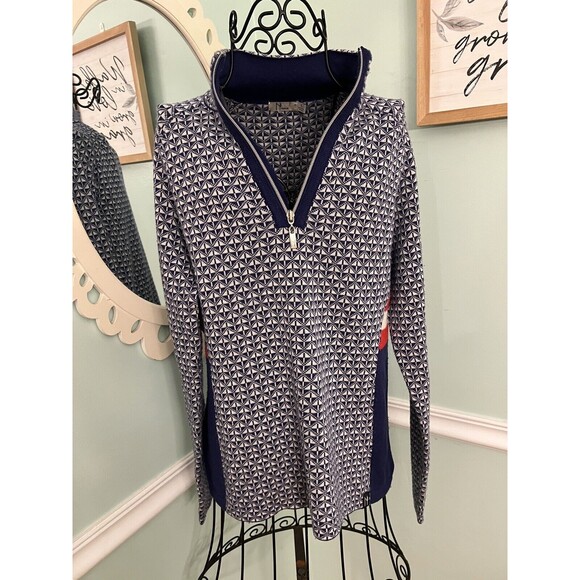 NEVE Womens Large Poly Wool Blend Nordic Fair Isle 1/4 Zip Pullover Sweater - Picture 1 of 7